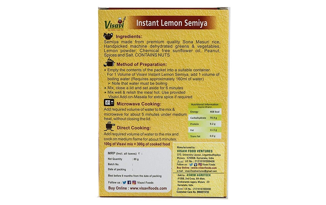 Visavi Instant Lemon semiya    Box  80 grams
